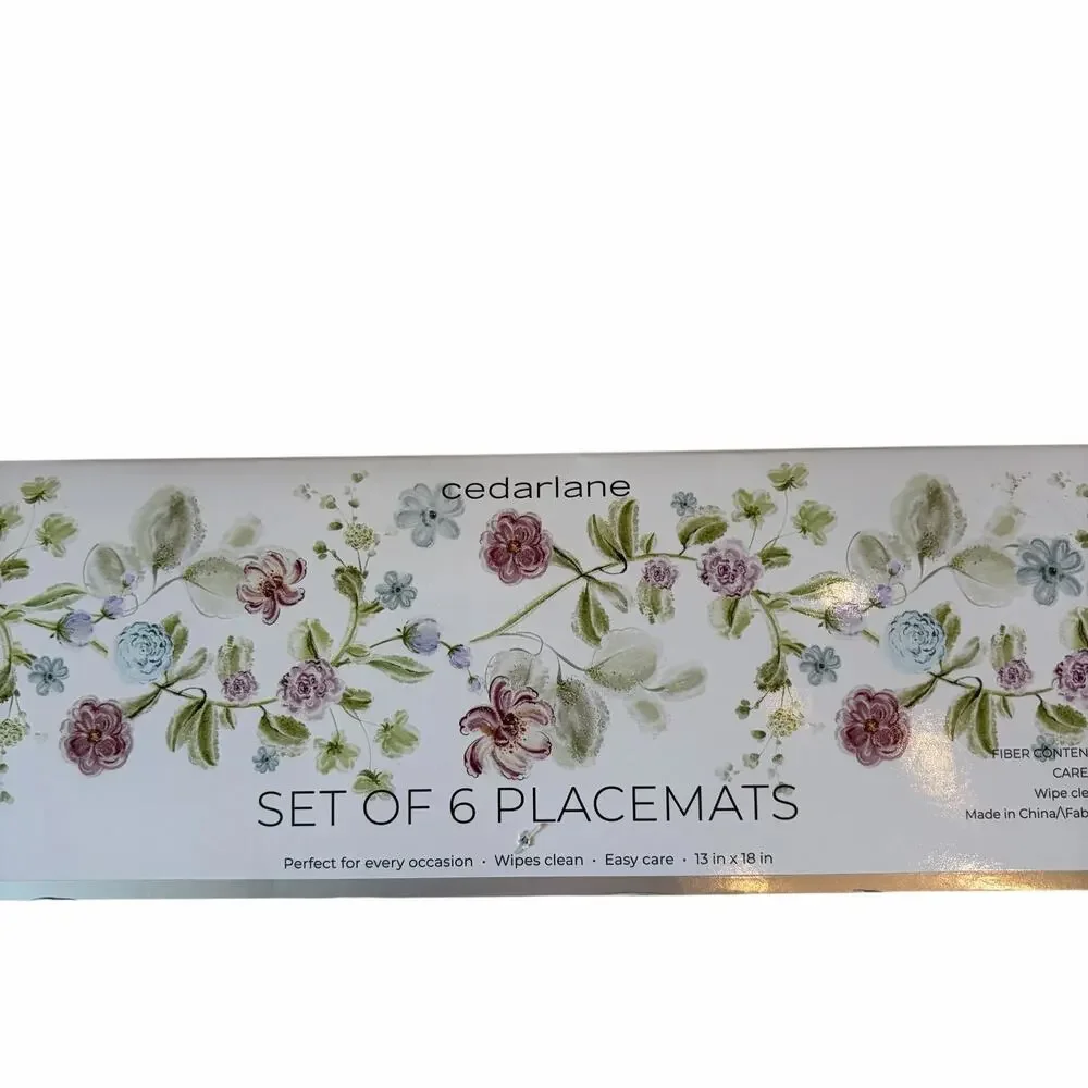 Cedarlane Purple Floral Placemats 13x18 Set of 6 Easy Care NEW
